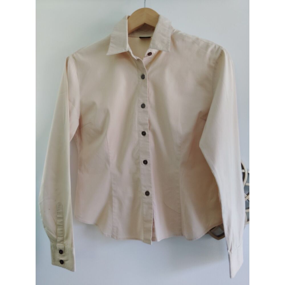 UNIQLO Tan Light Beige Long-sleeved Collared Button Up Top Cotton  M